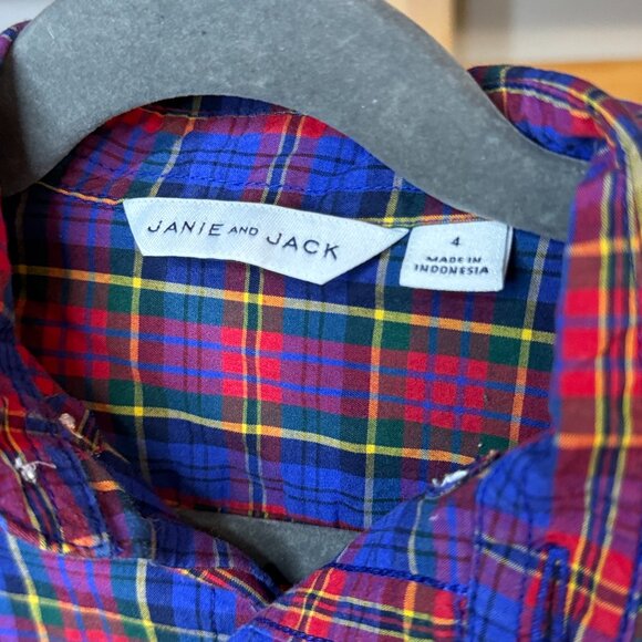 Janie and Jack Boys Red Blue Plaid Button-Down Shirt – Size 4 - Picture 4 of 4
